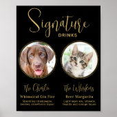 Poster Boissons de signature de mariage élégant noir or (Devant)