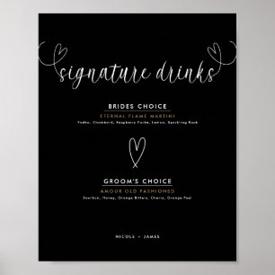 Poster Boissons de signature de mariage noir et blanc coe