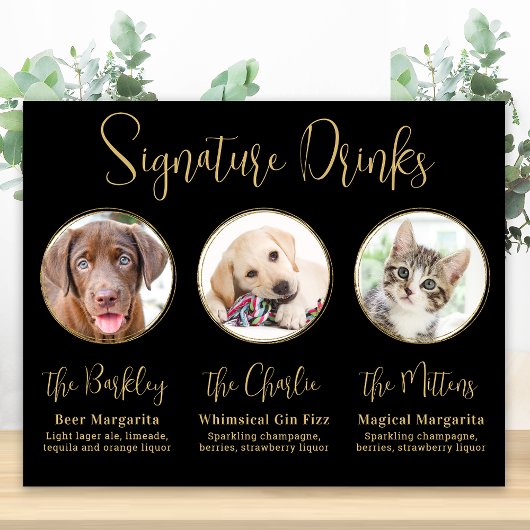 Poster Boissons de signature de mariage pour animaux de c