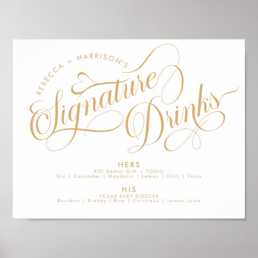 Poster Boissons de signature de script romantique Mariage (Devant)