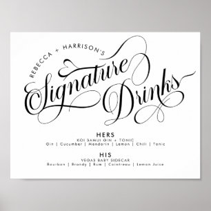 Poster Boissons de signature de script romantique Mariage