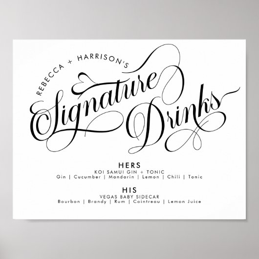 Poster Boissons de signature de script romantique Poste d (Devant)