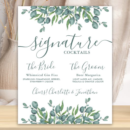 Poster Boissons de signature Eucalyptus Mariage personnal