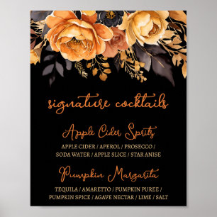 Poster Boissons de signature florales Halloween orange et