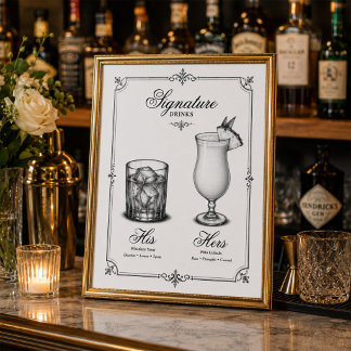 Poster Boissons de signature Mariage à lui et à elle