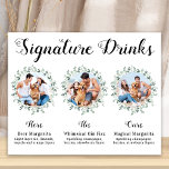 Poster Boissons de signature personnalisée Élégant Animau<br><div class="desc">Signature Cocktails de vos animaux de compagnie ! Inclure votre meilleur chien, meilleur chat et tout animal de compagnie dans votre mariage avec son bar à boissons signature pour vos invités. Parfait pour les amoureux de les chiens, et un bar spécial chien sera un succès à votre mariage. Blanc simple...</div>