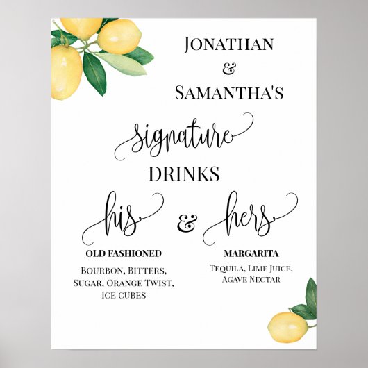 Poster Boissons de signature Réception de mariage Signes  (Devant)