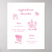 Poster Boissons de signature rose fantaisiste Mariage (Devant)