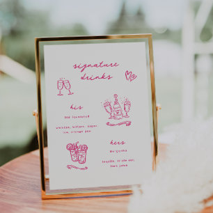 Poster Boissons de signature rose fantaisiste Mariage