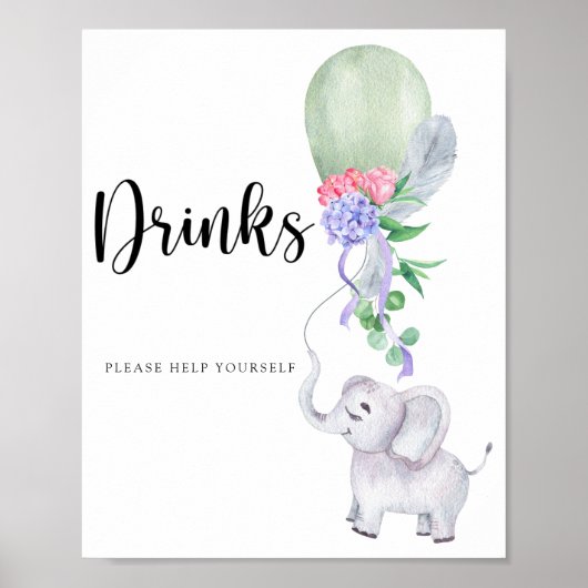 Poster Boissons éléphant et ballon Servez-vous (Devant)