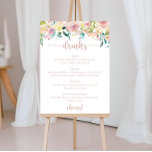 Poster Boissons mariages Menu Rose Gold Spring Floral Sig<br><div class="desc">Ce mariage propose une carte de boissons rose ornée d'une enseigne fleurie au printemps doré,  idéale pour un mariage rustique. Le design présente une multitude de pivoines colorées et de feuillage vert,  soigneusement groupés en bouquets de charme,  inspirant la beauté naturelle.</div>