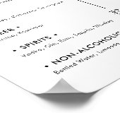 Poster Boissons mariages. Menu Simple moderne de la barre (Coin)