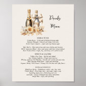 Poster Boissons Menu Bouteilles et Fleurs Mariage neutre (Devant)