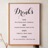 Poster Boissons Menu Mariage rose pâle