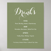 Poster Boissons Menu Mariage Sage Green (Devant)