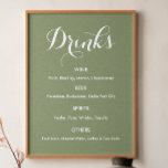 Poster Boissons Menu Mariage Sage Green<br><div class="desc">Boissons Bar Menu Signer Banner Poster avec sauge vert arrière - plan pour mariage, dîner de répétition, douche nuptiale, fiançailles ou toute autre occasion similaire. Consultez notre collection de magasins ci-dessous pour les articles correspondants. Si vous avez besoin d'une forme différente, de style papier, choisissez la même option sous personnaliser...</div>