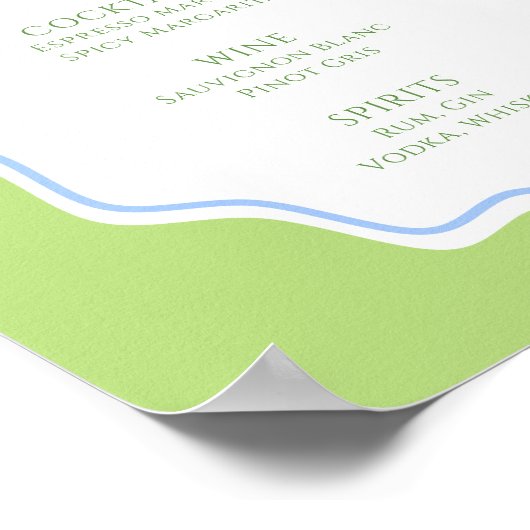 Poster Boissons nuptiales à cadre bleu bleu vert (Coin)