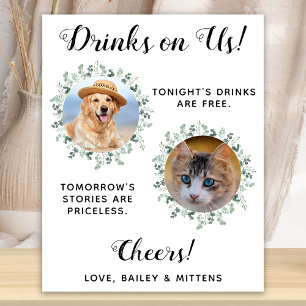 Poster Boissons Offertes Bar à Chien Ouvert Photo Mariage
