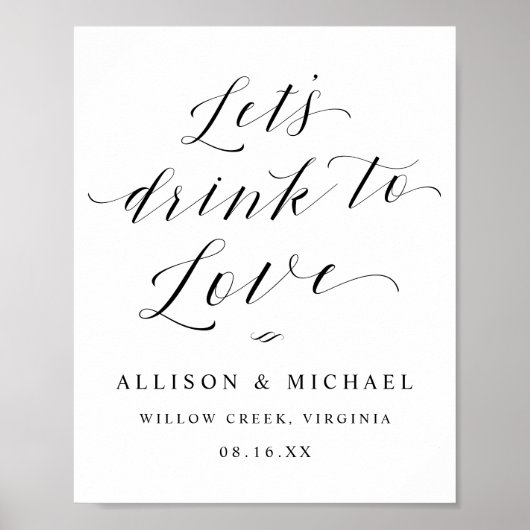 Poster Boissons pour aimer Script Réception Dîner Signe (Devant)