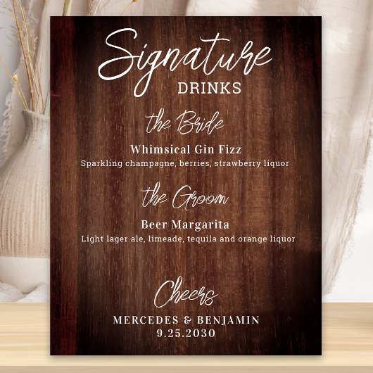 Poster Boissons Rustiques Signature Bar Mariage personnal