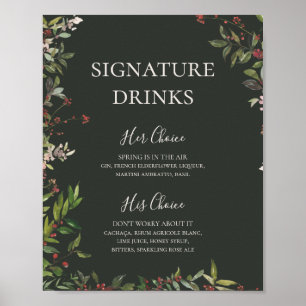 Poster Boissons Signature Botanique Vert Foncé Chic des F