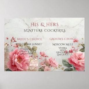 Poster Boissons Signature de la Mariée et du Marié Roses