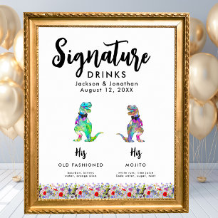 Poster Boissons Signature de Mariage Gay Dinosaure
