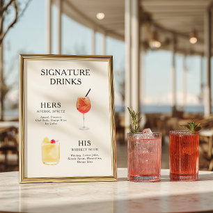 Poster Boissons Signature Menu de cocktail de mariage Aff