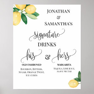 Poster Boissons Signature Réception de Mariage Citrons Pa