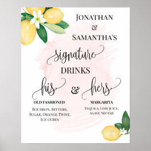 Poster Boissons Signature Réception de Mariage Citrons Ro