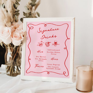 Poster Boissons Signature Rose & Rouge Dessinées à la Mai
