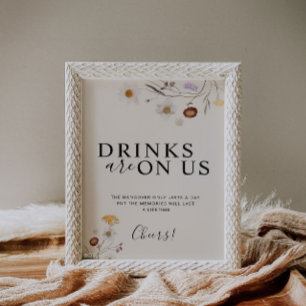 Poster Boissons Sur Nous Boho Fleur sauvage Signé Mariage