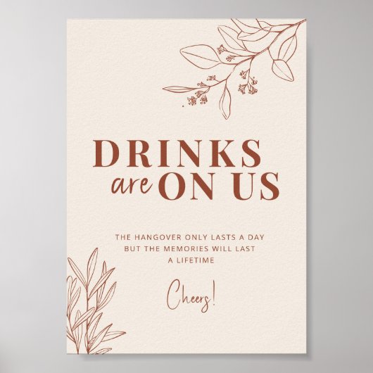 Poster Boissons Sur Nous Boho Mariage Sign (Devant)