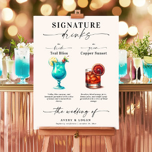 Poster Boissons turquoises et en cuivre et signature de m