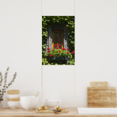 Poster Boîte à fleurs de fenêtre en géranium rouge (Cuisine)