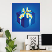 Poster Boîte cadeau bleu avec ruban jaune et Aqua (Bureau à domicile)