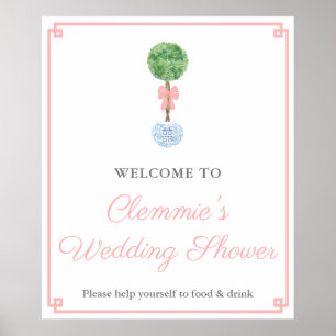 Poster Boîte Classique de Buis Topiaire Rose Bienvenue à 