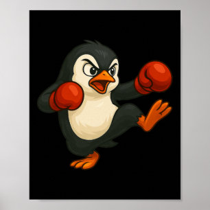 Poster Boîte de manchot de dessin animé cool de kickboxin