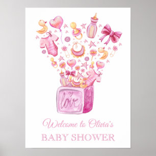 Poster Boîte surprise Baby shower fille rose Accueil Post