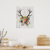 Poster Boîtiers de cerfs rustiques avec fleurs (Cuisine)