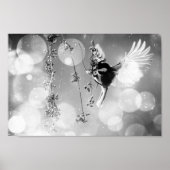 Poster Bokeh Bubbles Flying Hummingbird - B&W (Devant)