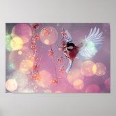 Poster Bokeh Bubbles Flying Hummingbird - Rouge (Devant)