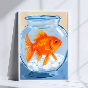 Poster Bol à poissons Poisson rouge peint à l'aquarelle
