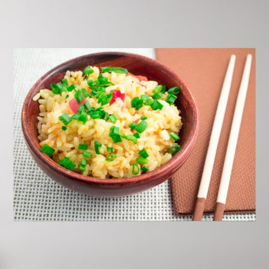 Poster Bol Brown avec une portion de riz cuit (Devant)