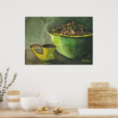 Poster Bol de café matinal fumant Grains de café (Cuisine)