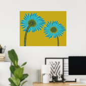 Poster Bold Blue Daisy Art sur Mustard Yellow Arrière - p (Bureau à domicile)