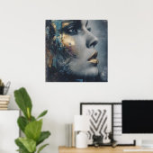 Poster Bold Gold Teal Dramatic Portrait Modern Art (Bureau à domicile)