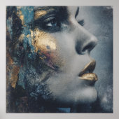 Poster Bold Gold Teal Dramatic Portrait Modern Art (Devant)