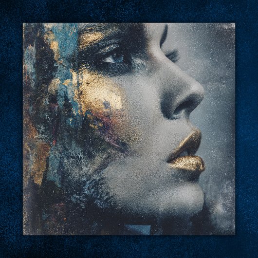 Poster Bold Gold Teal Dramatic Portrait Modern Art