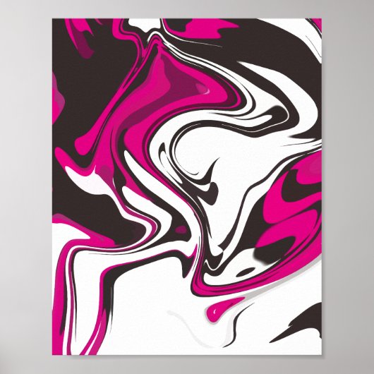 Poster Bold Pink, Black and white Abstract Swirls (Devant)